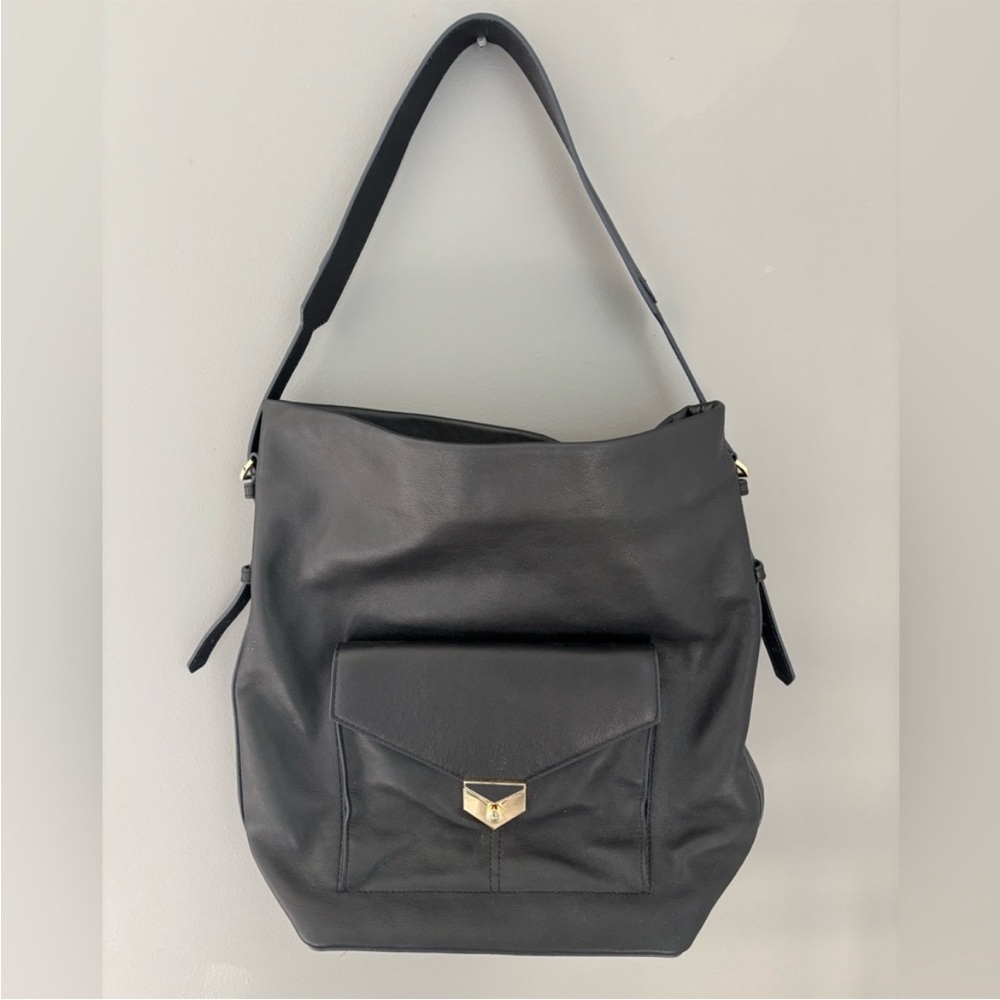 Stella & Dot leather cover bucket bag with gold accents